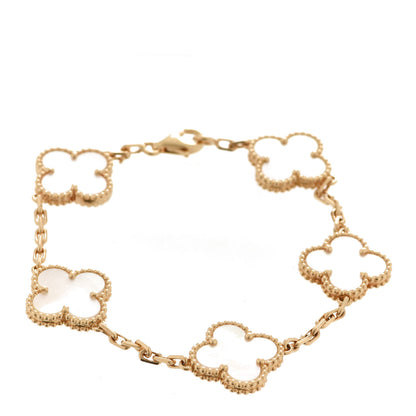 Van Cleef & Arpels 18K Yellow Gold Mother of Pearl 5 Motifs Vintage Alhambra Bracelet 1 of 6