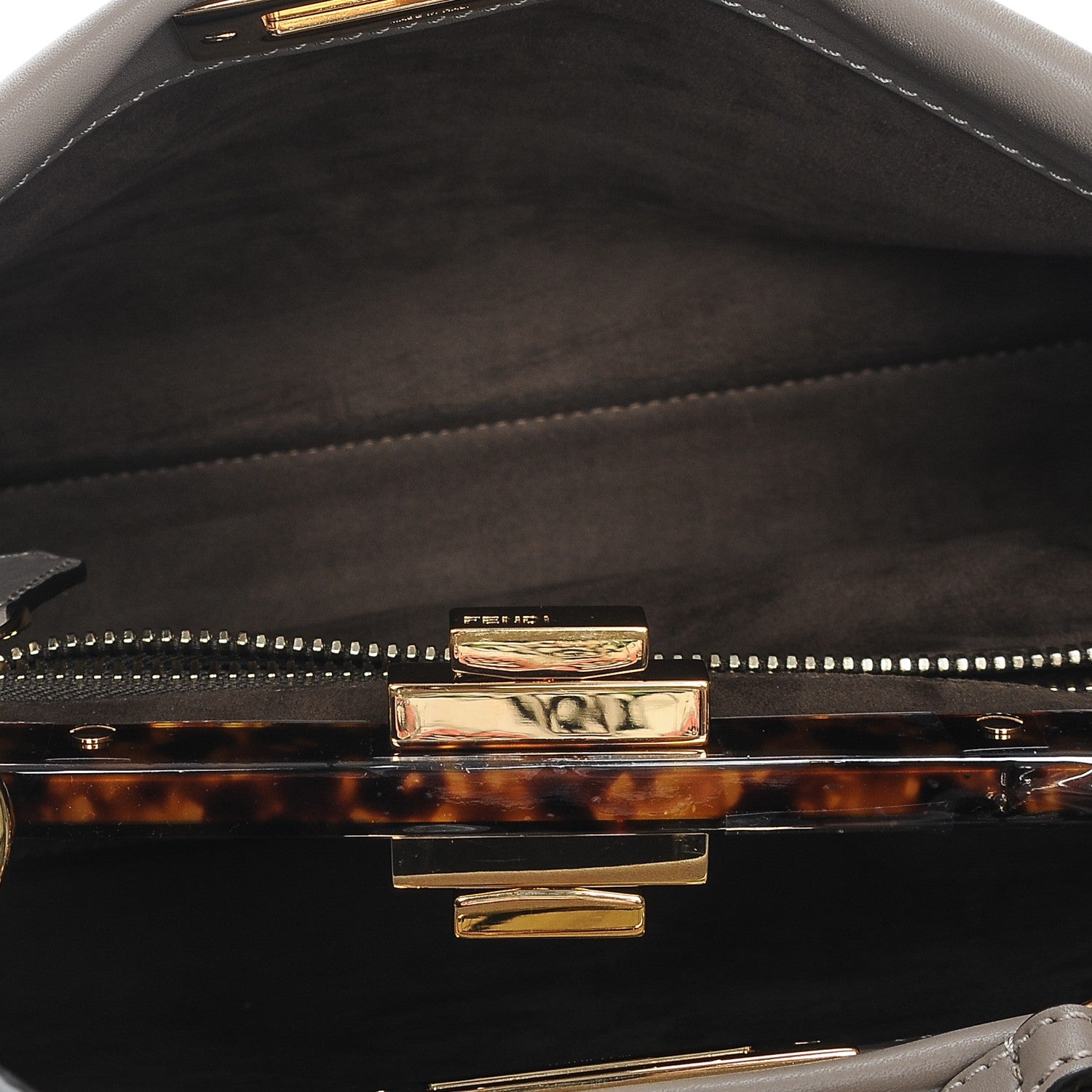 Fendi Vitello Seta Plexiglass Tortoise Medium Peekaboo Iconic Satchel Tortora 5 of 6