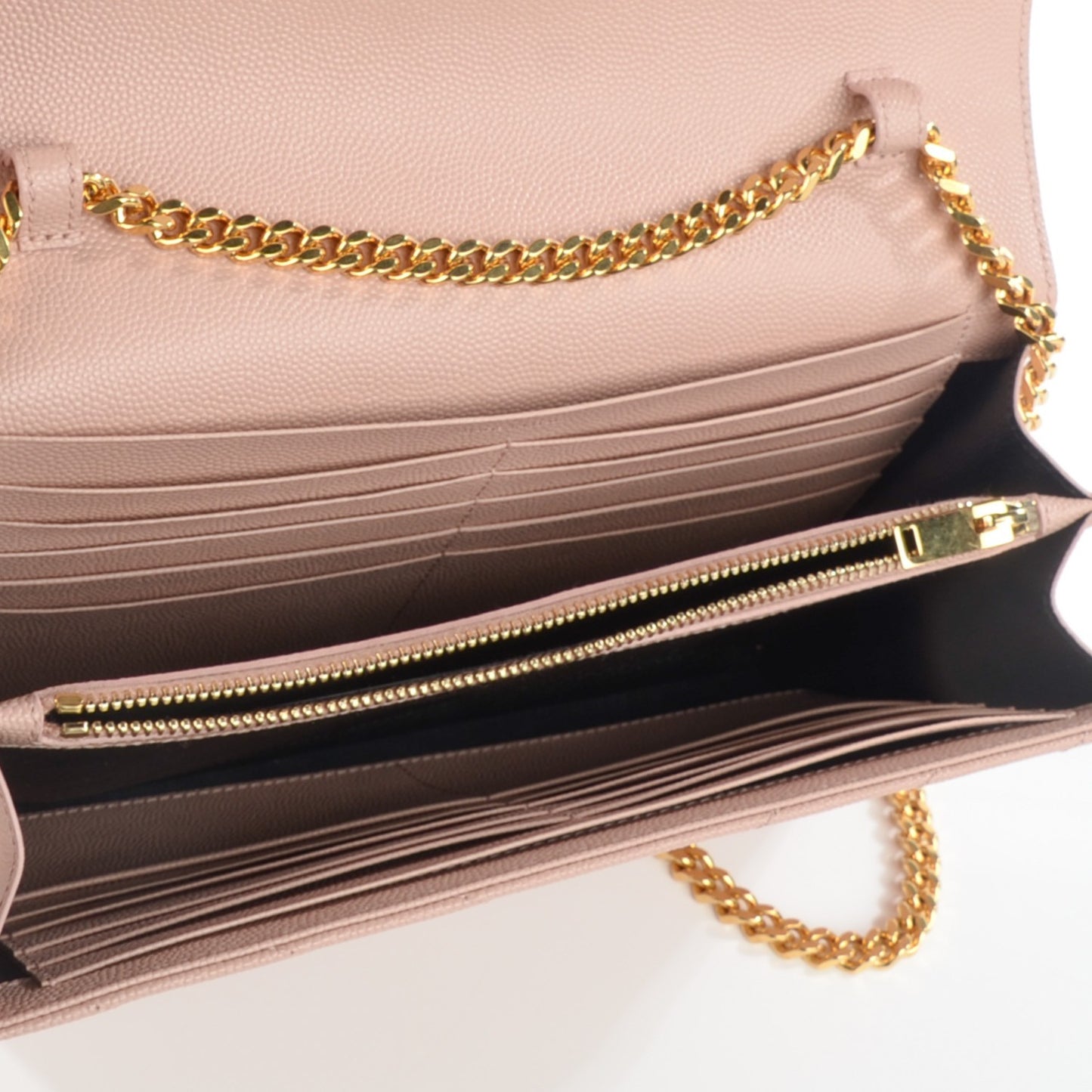 Grain De Poudre Matelasse Chevron Monogram Chain Wallet Pale Blush