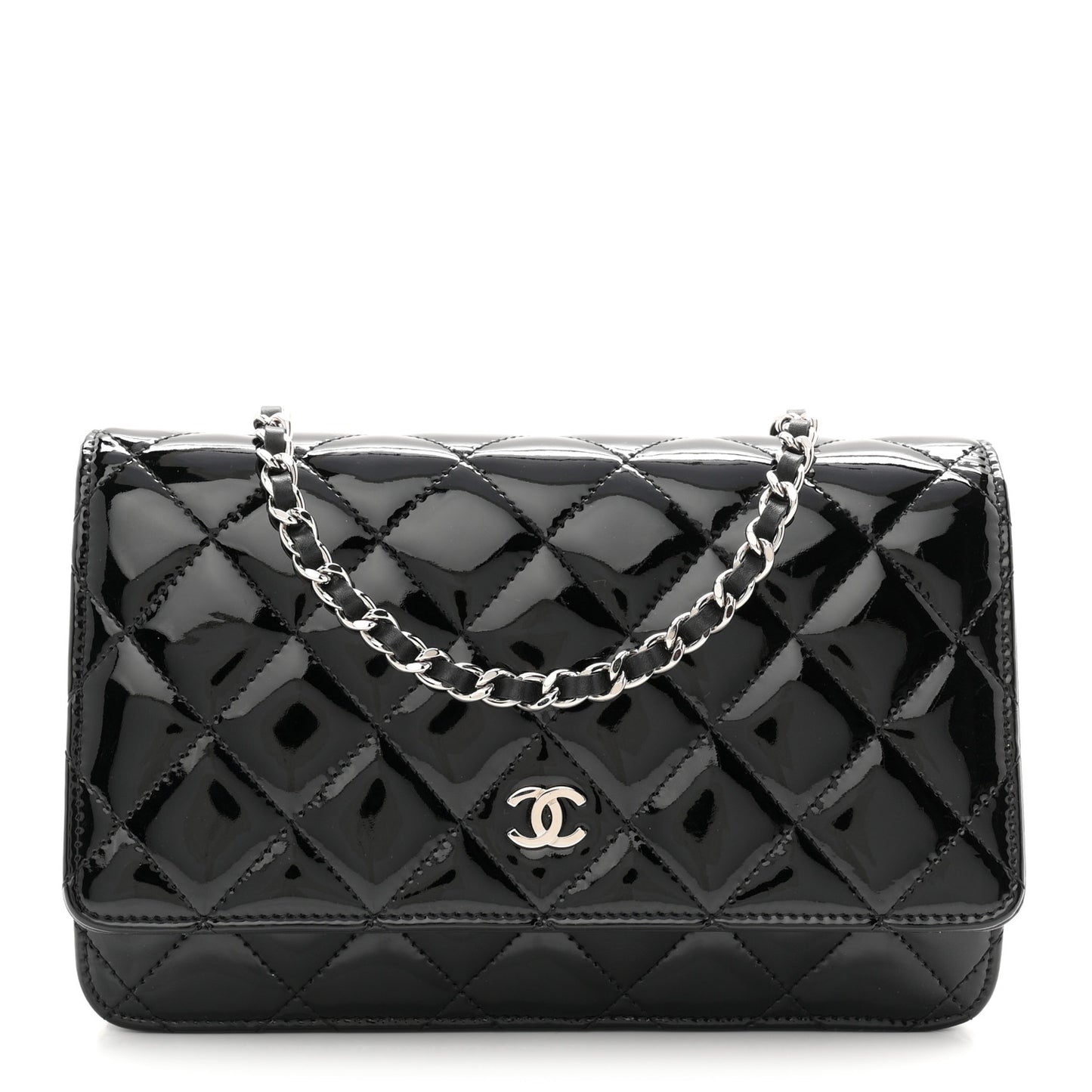 Patent Quilted Wallet On Chain WOC Black