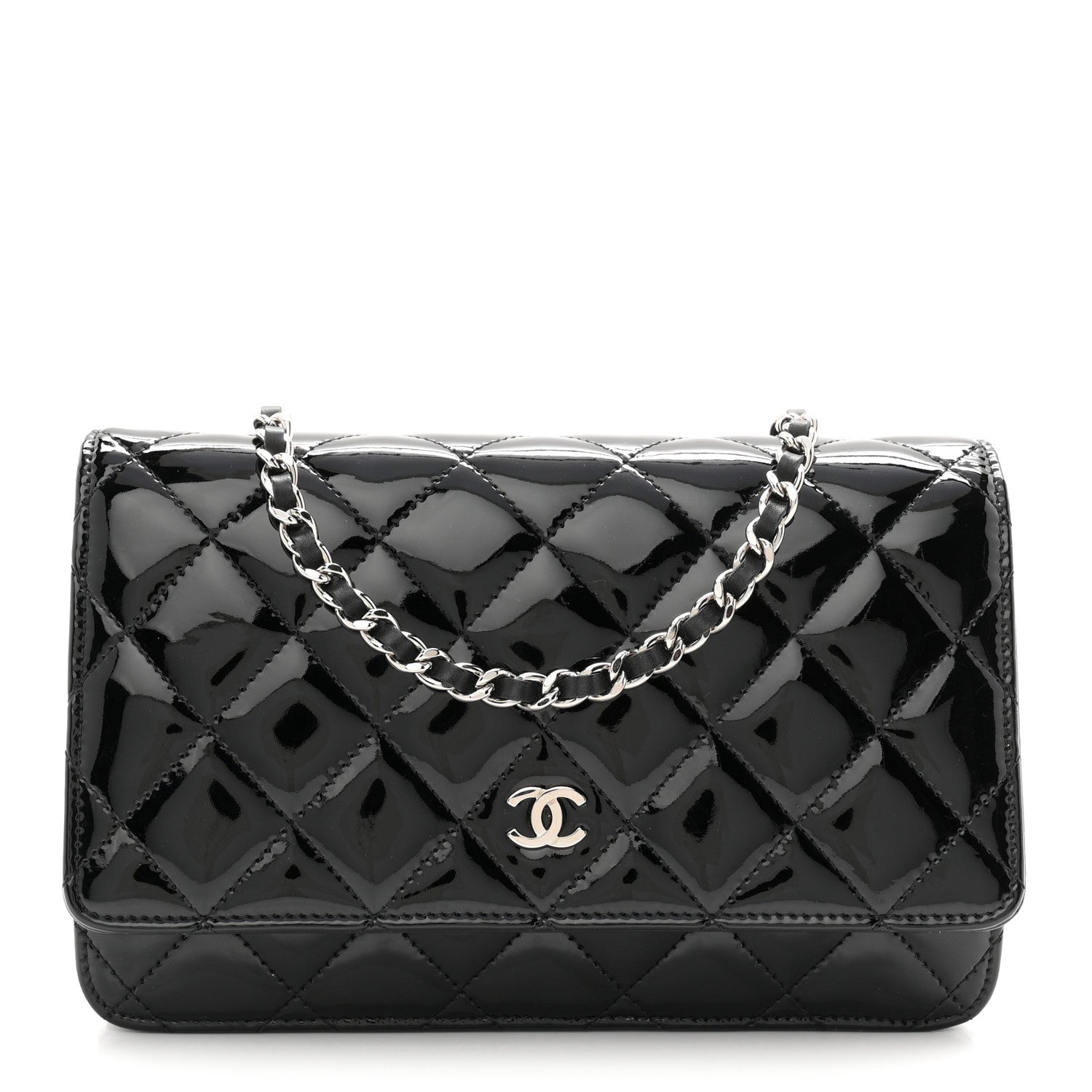 Chanel Patent Quilted Wallet On Chain WOC Black 1 of 12