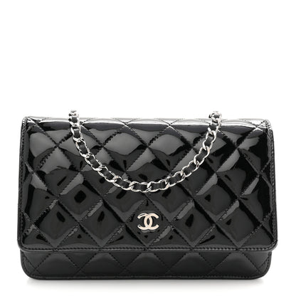 Chanel Patent Quilted Wallet On Chain WOC Black 1 of 12