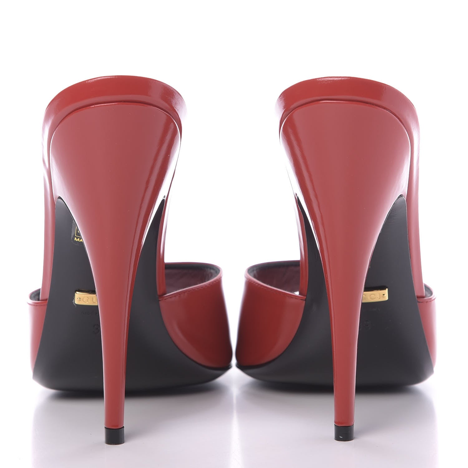 Gucci Polished Calfskin Scarlet High Heel Slide Sandals 39 Heron Red 7 of 11