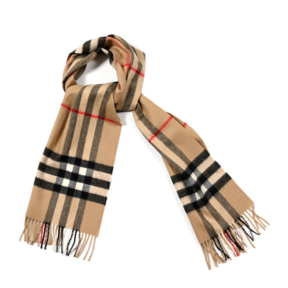 Burberry Cashmere Giant Check Fringe Scarf Camel 1 of 4