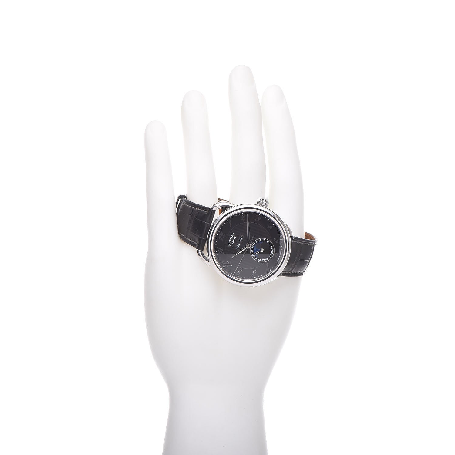 Hermes Stainless Steel Alligator 43mm Arceau Grande Lune Automatic Watch Graphite 2 of 7
