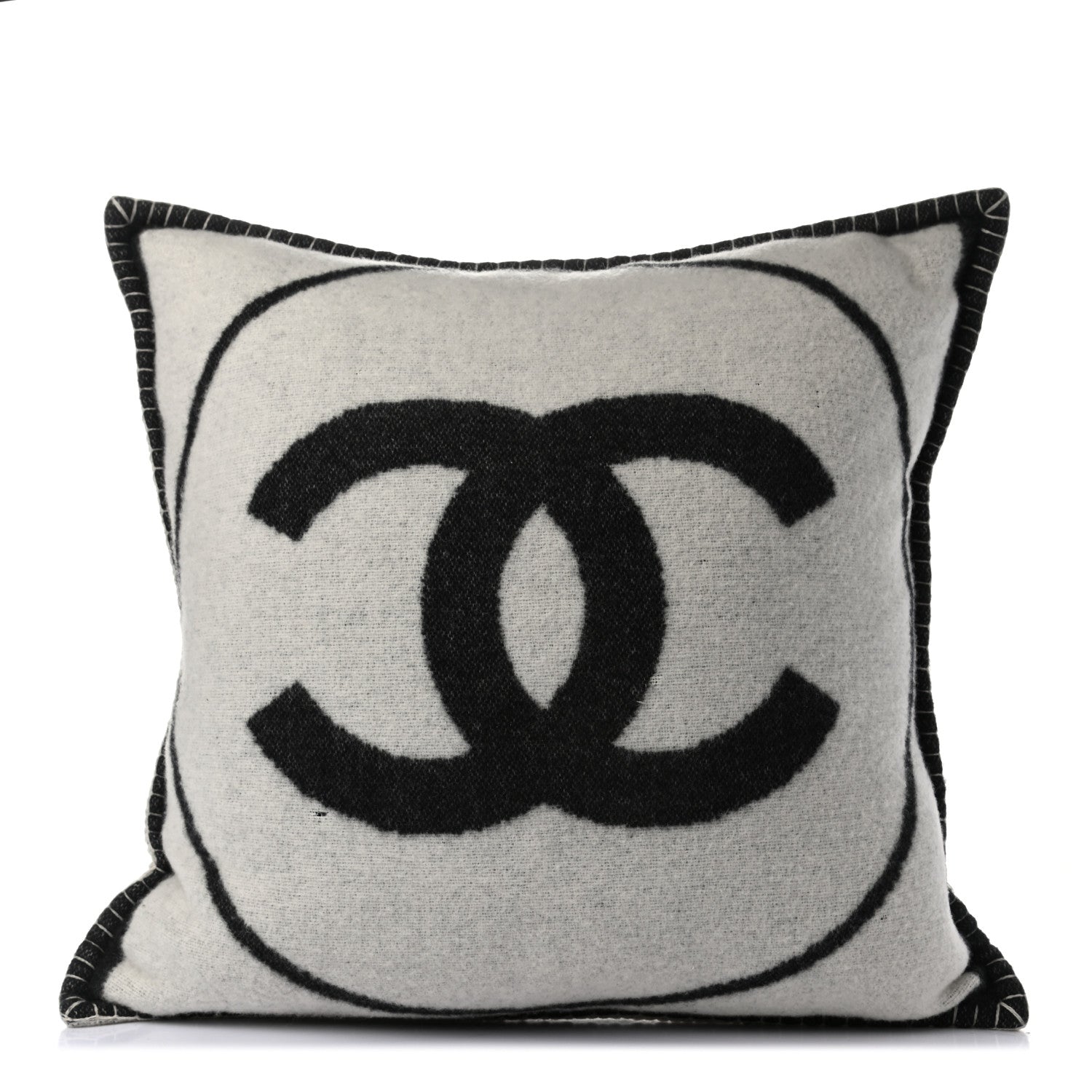 Chanel Merino Wool Cashmere CC Pillow Black Beige 1 of 5