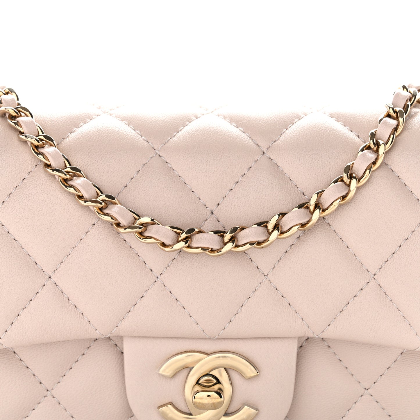 Lambskin Quilted Mini Rectangular Flap Beige