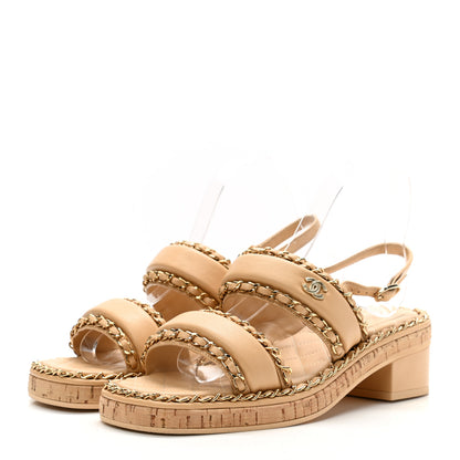 Chanel Lambskin Cork Chain Sandals 38 Beige 3 of 8
