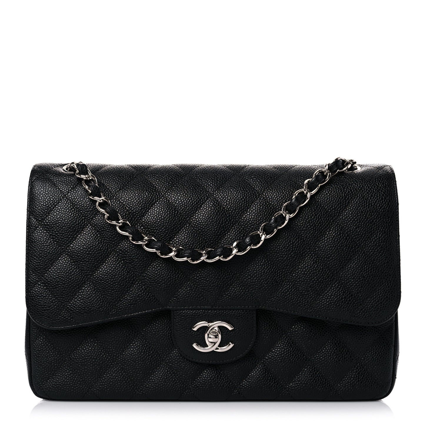 Caviar Quilted Jumbo Double Flap Black