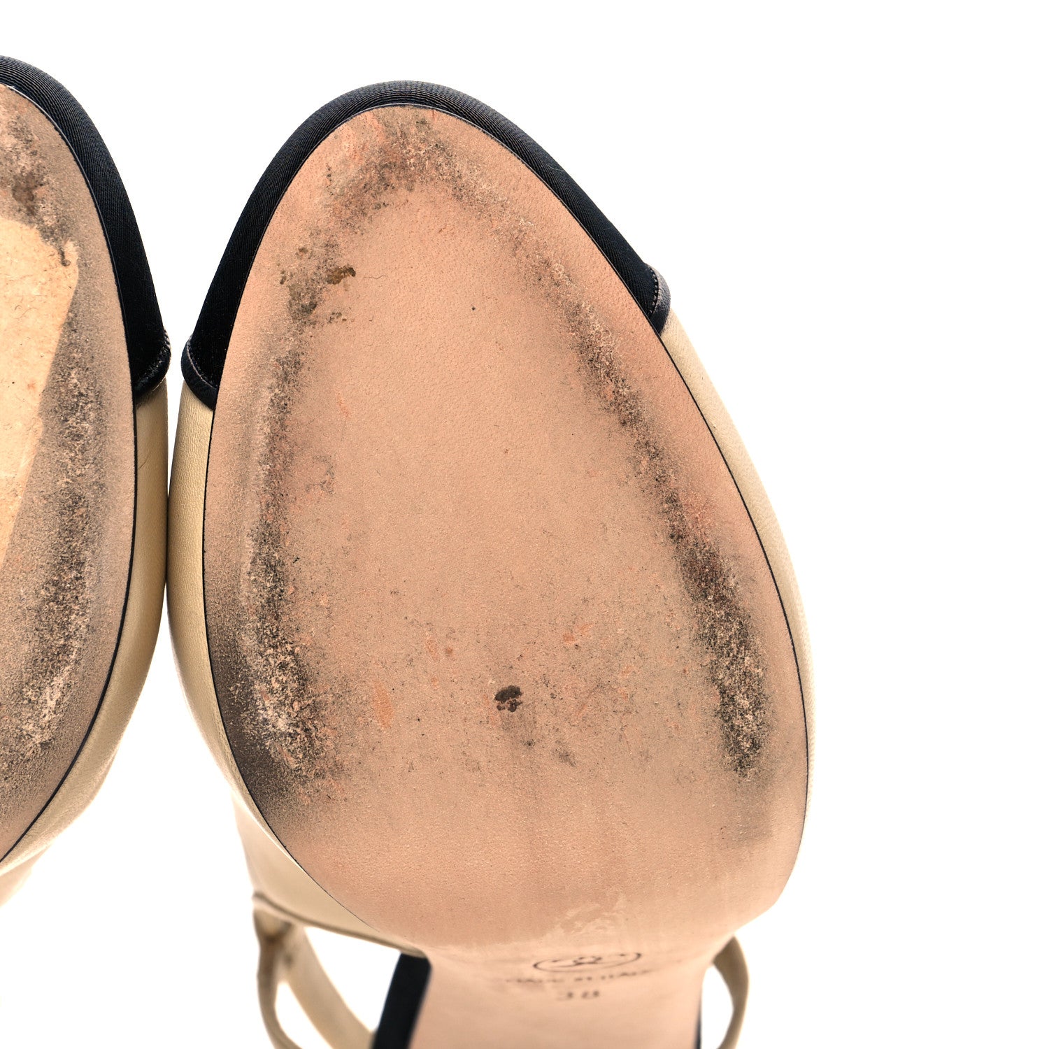Chanel Lambskin Grosgrain Cap Toe CC Slingback Pumps 38 Beige Black 11 of 12
