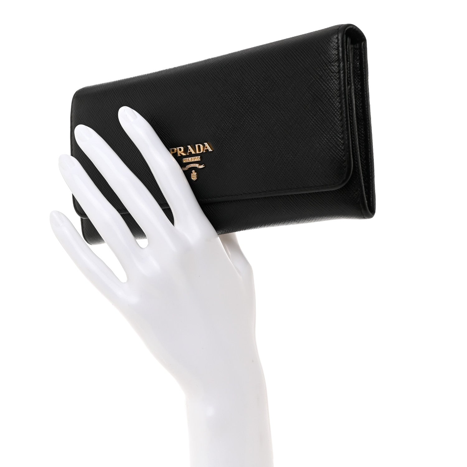 Prada Saffiano Metal Continental Flap Travel Wallet Black 2 of 8