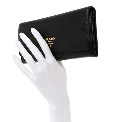 Prada Saffiano Metal Continental Flap Travel Wallet Black 2 of 8