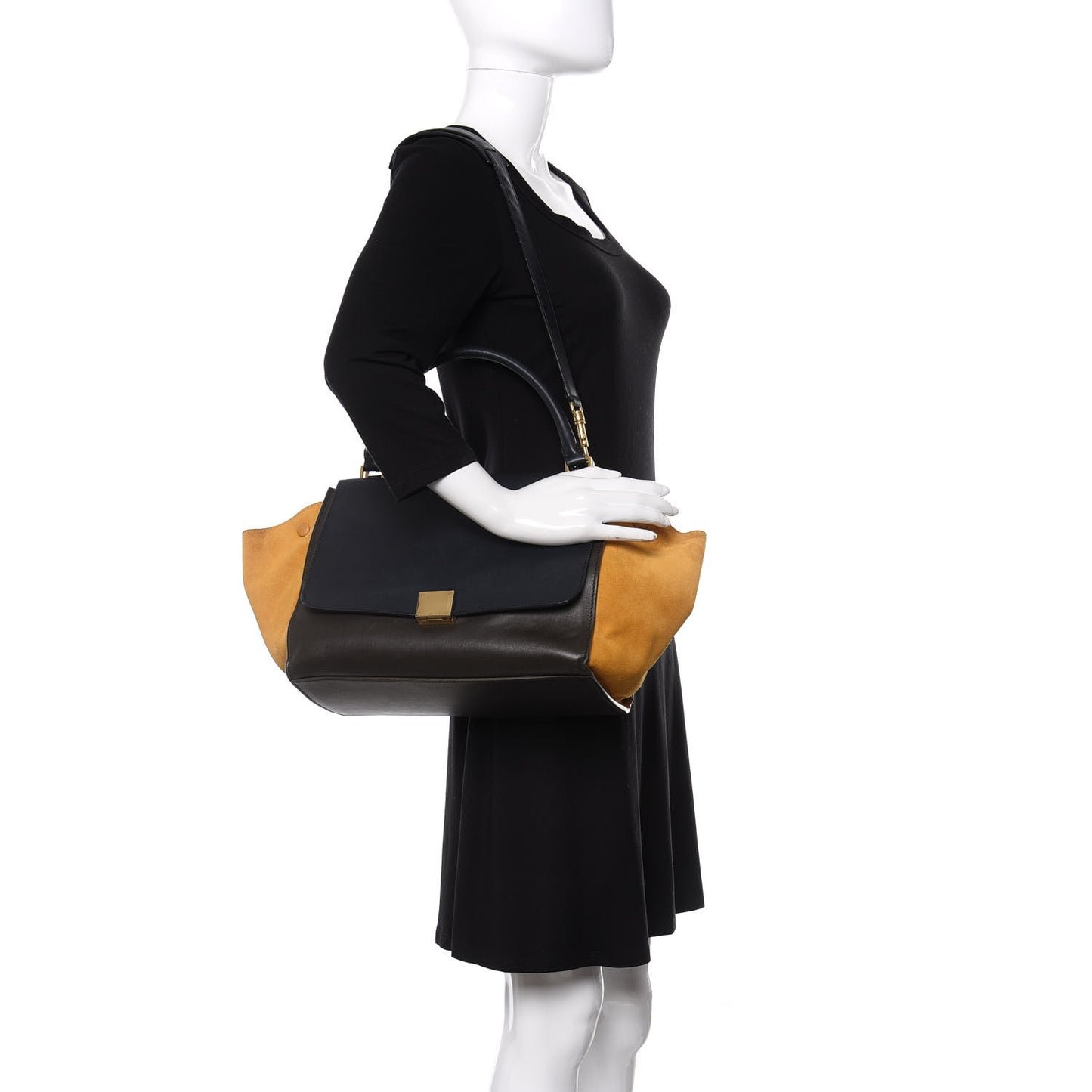 Smooth Calfskin Suede Medium Tri-Color Trapeze Mustard