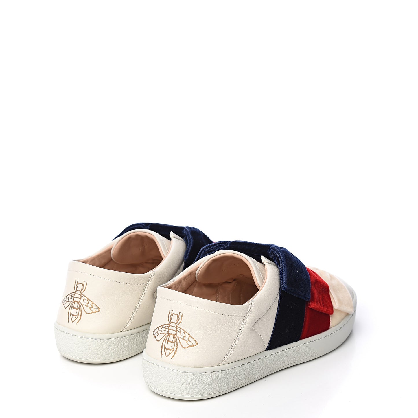 Calfskin Womens Velvet Bow Ace Sneakers 36 White