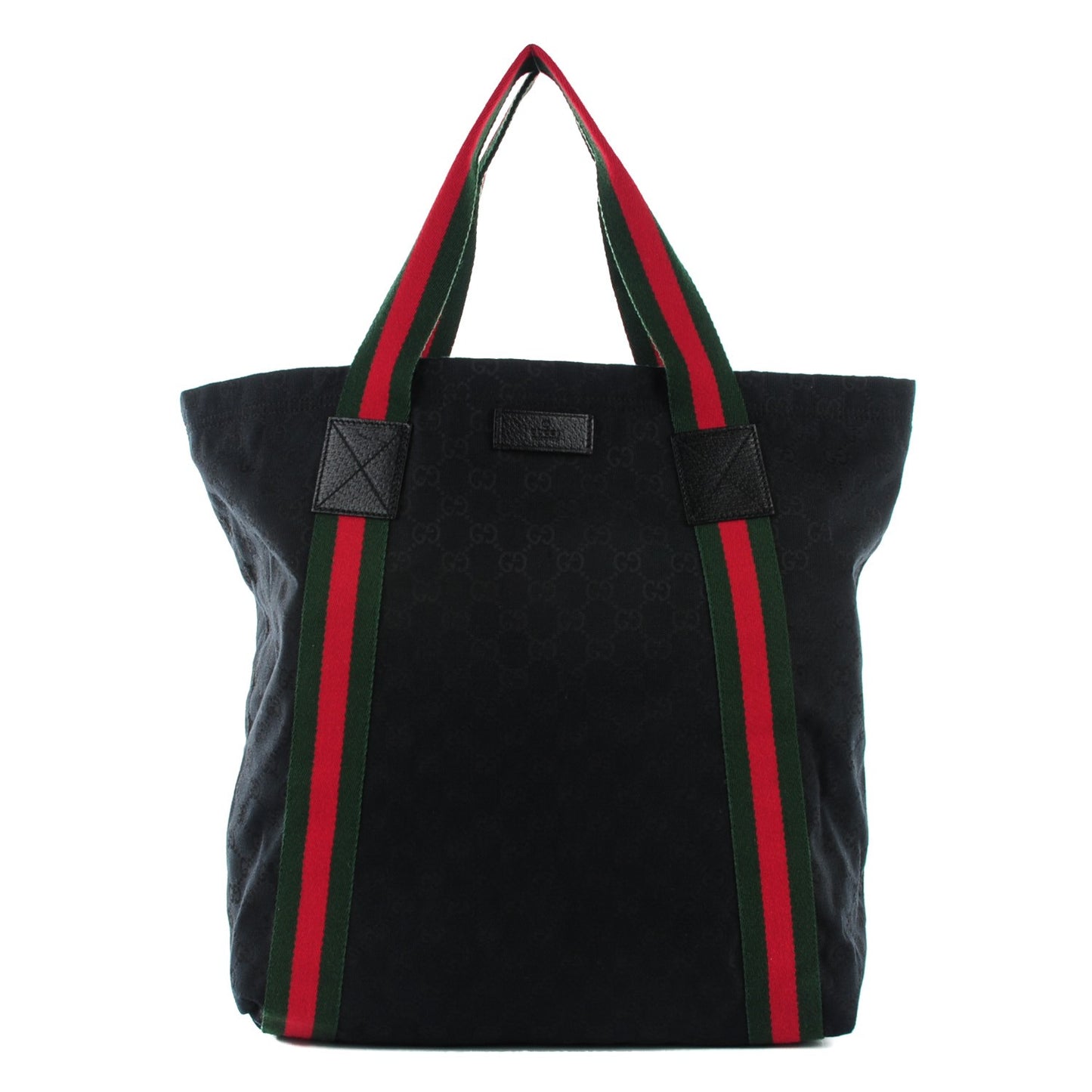 GG Monogram Medium Web Handle Vertical Tote Black