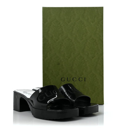 Gucci Rubber Gucci Logo Womens Platform 20/60mm Slide Sandals 37 Black 9 of 9