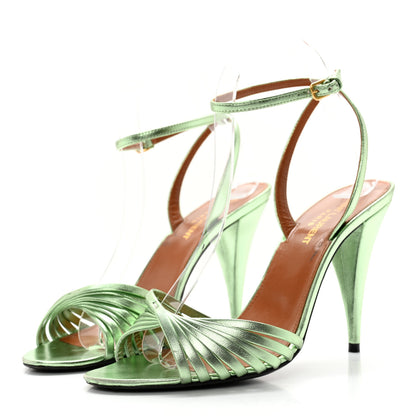 Saint Laurent Metallic Calfskin Tina Ankle Strap Sandals 37.5 Metal Clorofilla 3 of 10