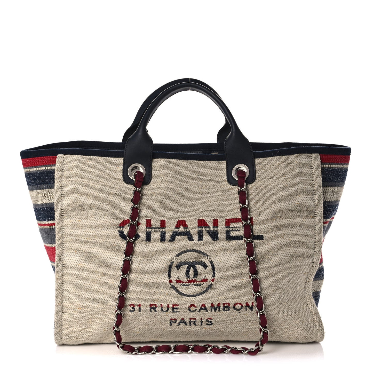 Striped Canvas Medium Deauville Tote Beige