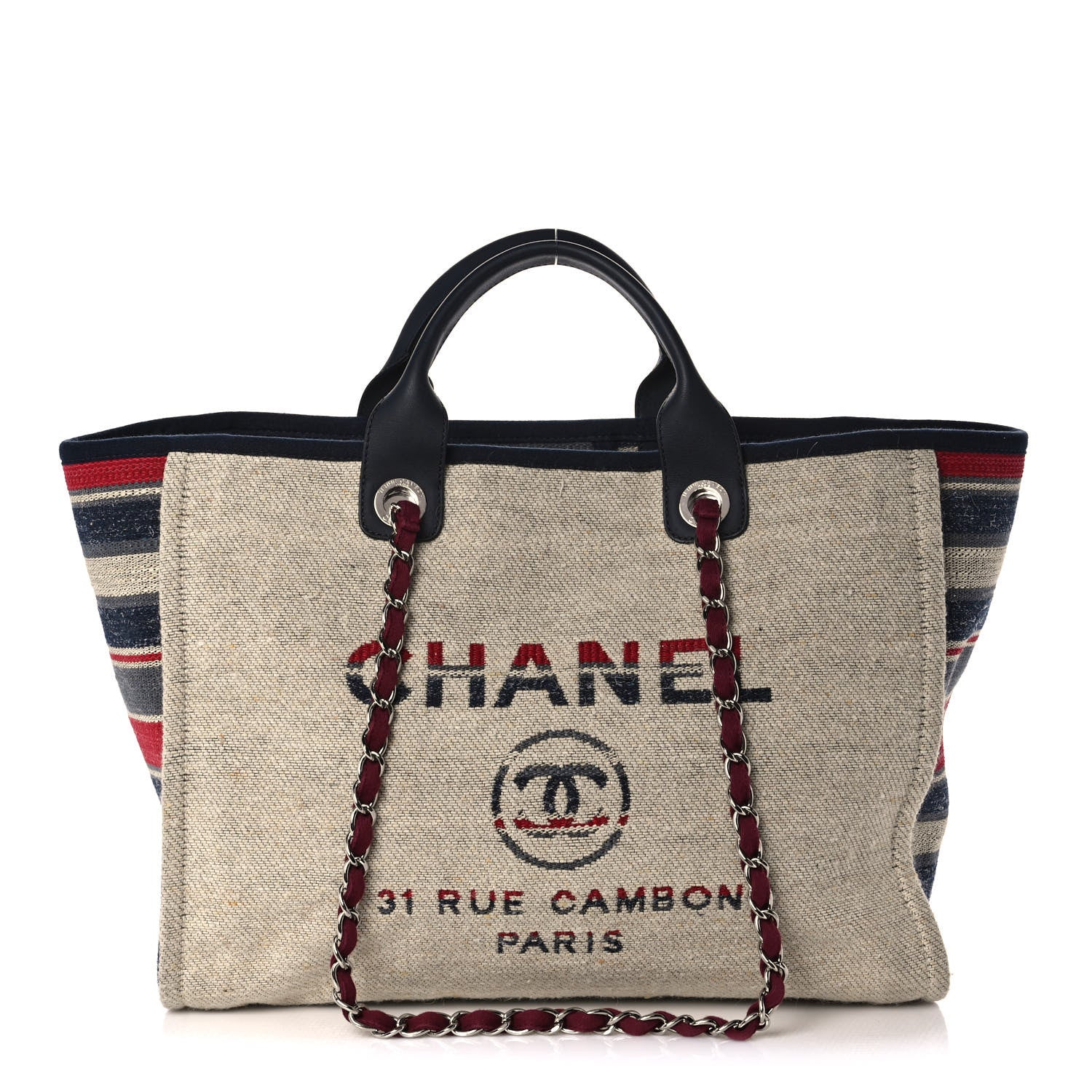 Chanel Striped Canvas Medium Deauville Tote Beige 1 of 10