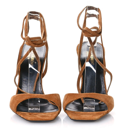 Saint Laurent Suede Paz 105 Ankle Strap Sandals  38 Cachemire Light Brown 3 of 10