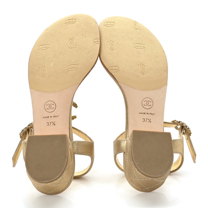 Chanel Metallic Lambskin Quilted Chain CC Thong Sandals 37.5 Gold 5 of 8