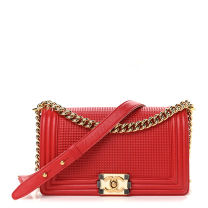 Chanel Lambskin Embossed Medium Boy Cube Flap Red 1 of 15
