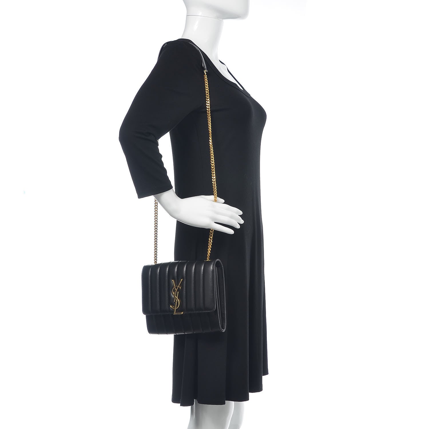 Saint Laurent Lambskin Matelasse Monogram Vicky Chain Wallet Black 2 of 8