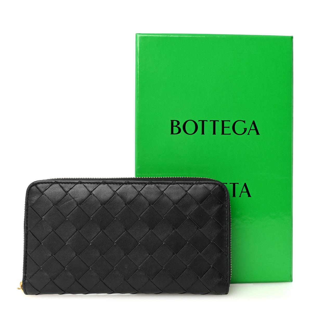 Nappa Intrecciato Zip Around Wallet Black
