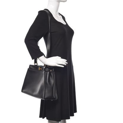 Fendi Vitello Seta Shiny Nappa Medium Peekaboo Iconic Satchel Black 3 of 12