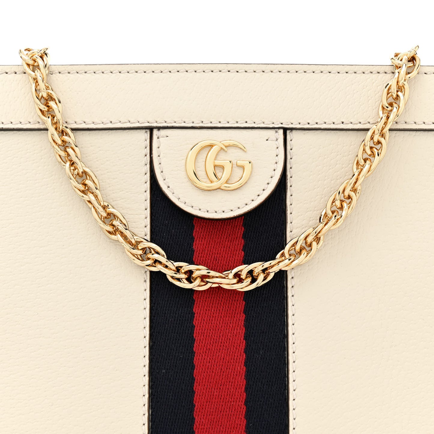 Textured Calfskin Web Small Ophidia Chain Shoulder Bag Mystic White