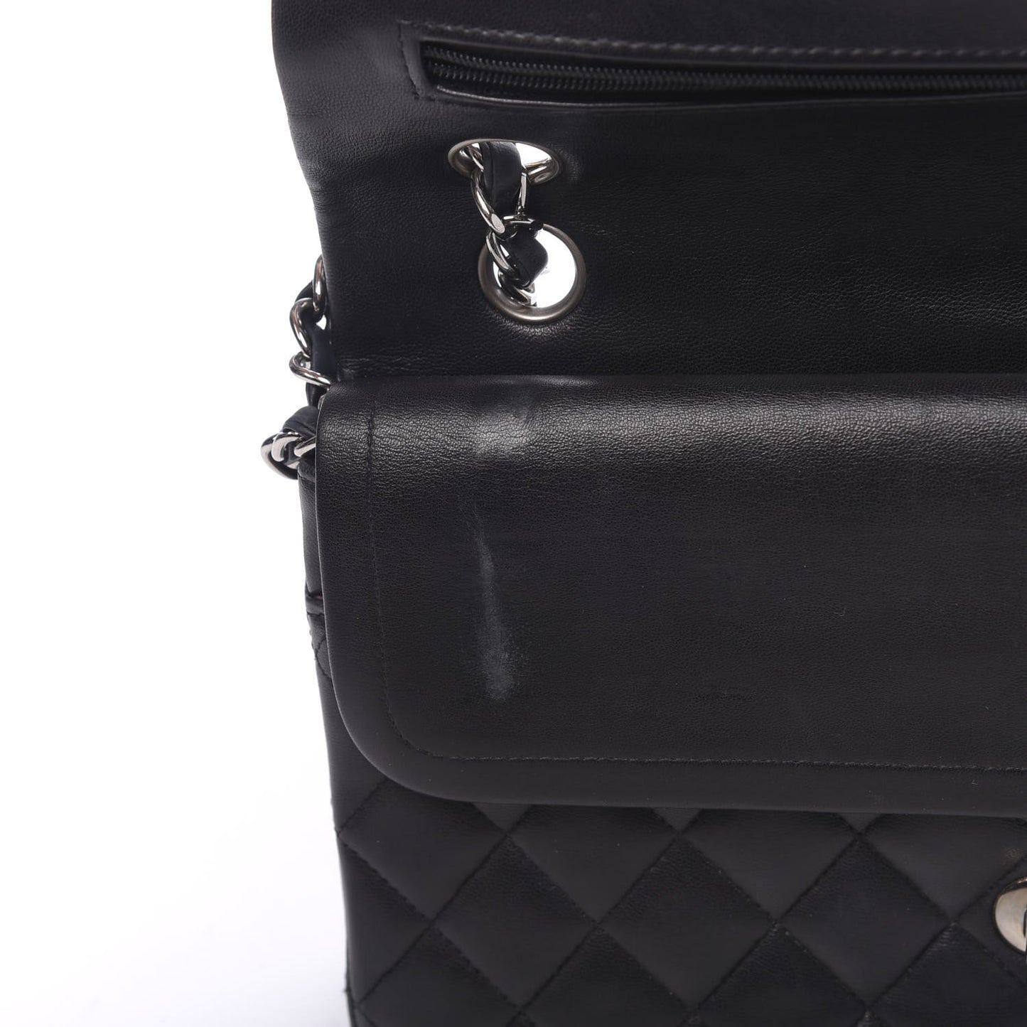 Lambskin Quilted Medium Double Flap Black