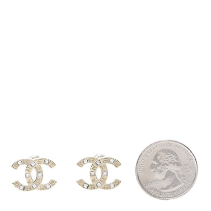 Chanel Crystal Metal CC Paris Button Stud Earrings Gold 2 of 5