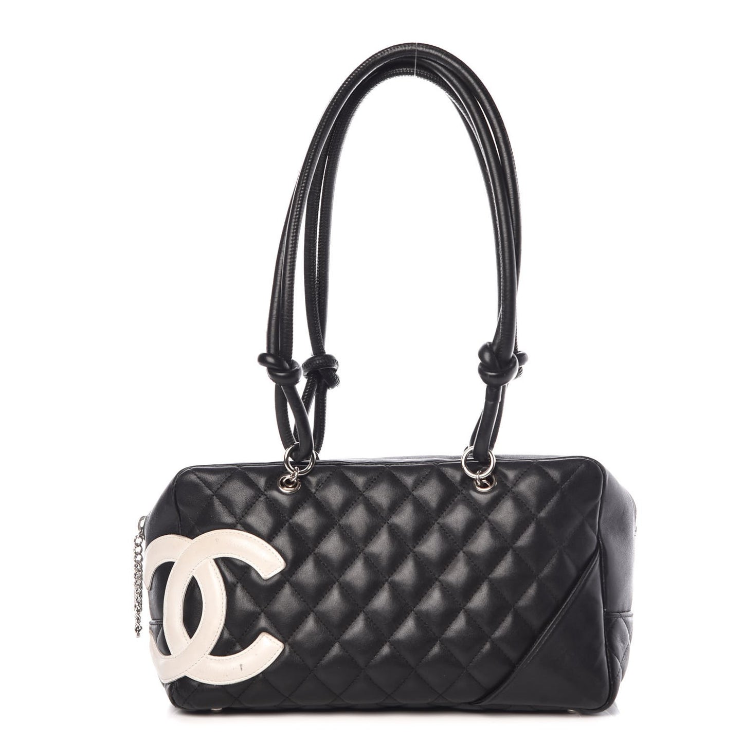 Calfskin Quilted Large Cambon Bowler Black White