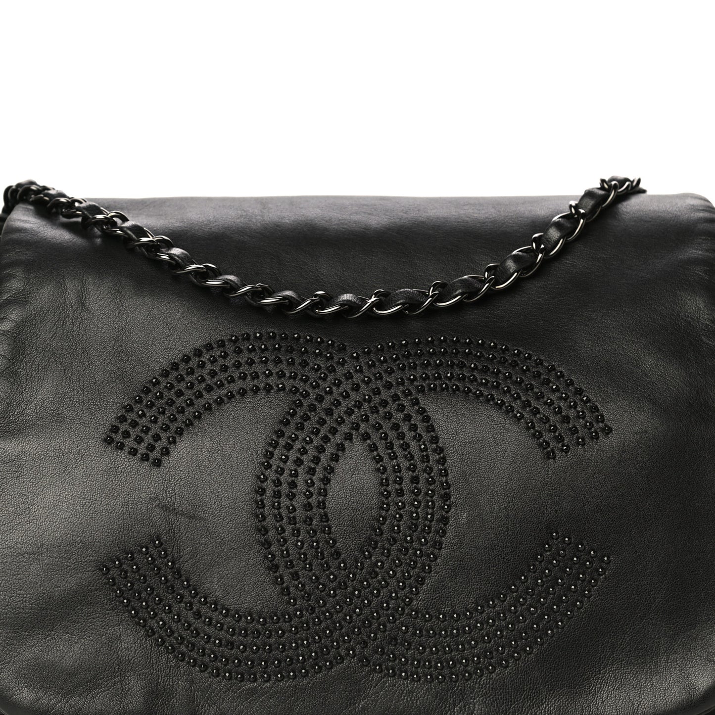 Lambskin Studded Accordion CC Flap Black