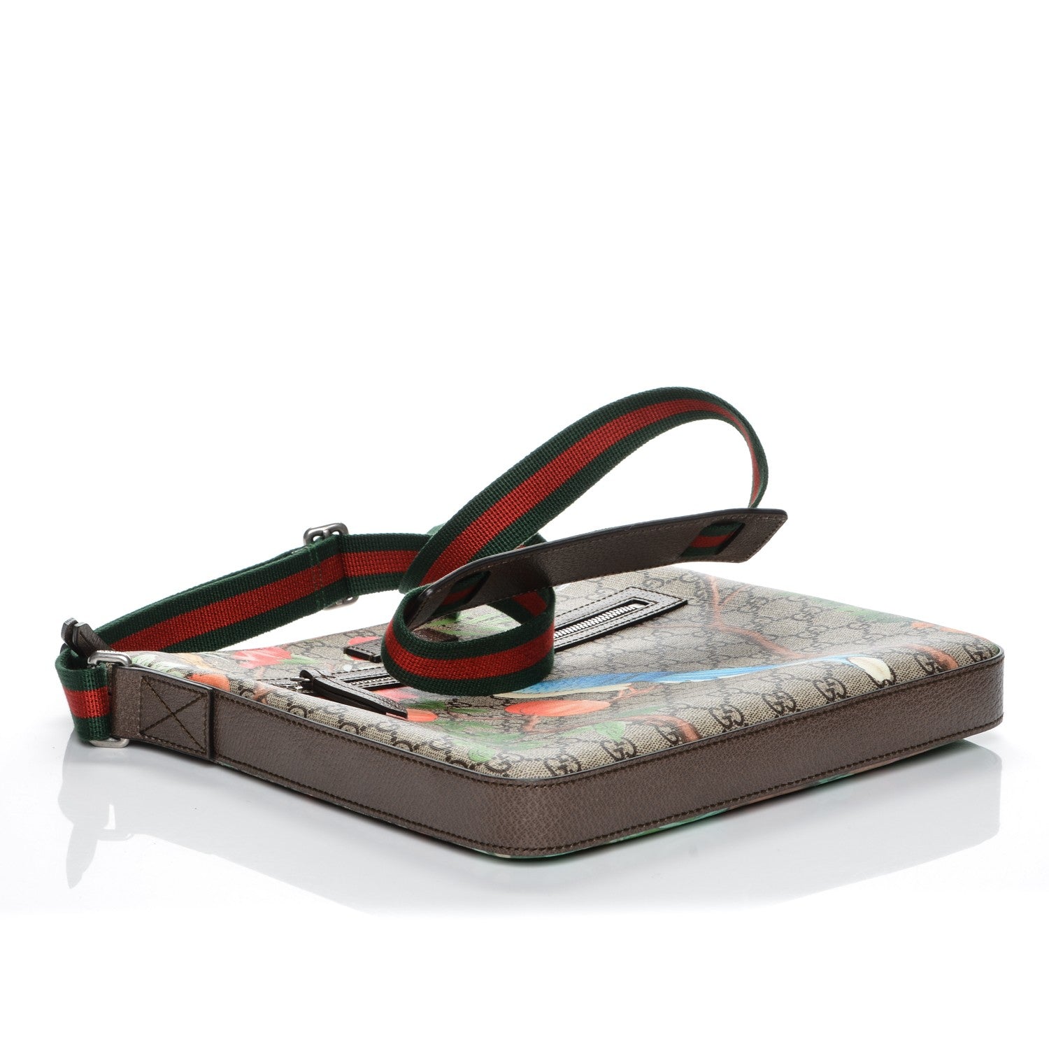 Gucci GG Supreme Monogram Tian Web Medium Flat Messenger Beige Multicolor New Acero 4 of 7