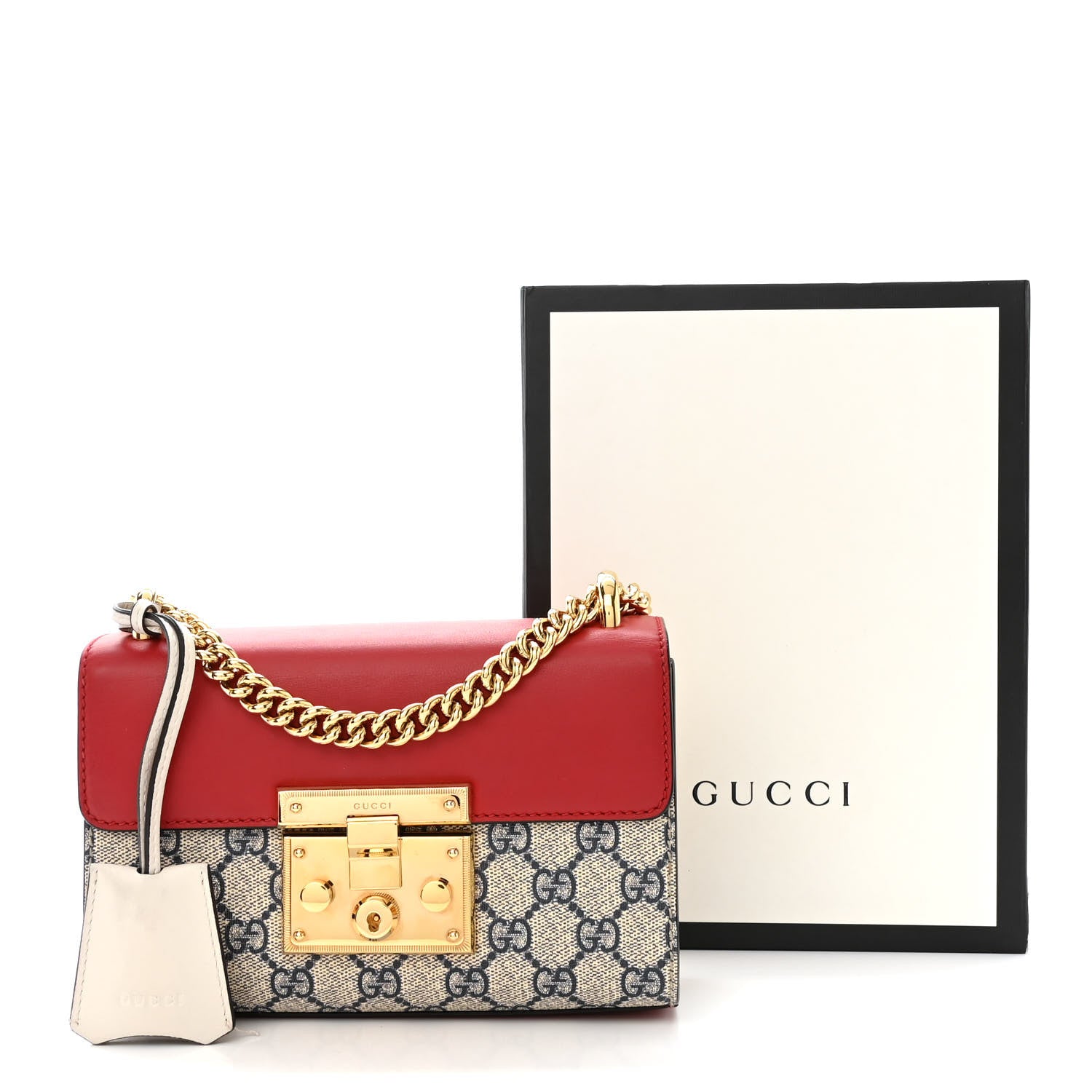 Gucci GG Supreme Monogram Moon Calfskin Small Padlock Shoulder Bag Beige Blue Hibiscus Red Mystic White 12 of 12