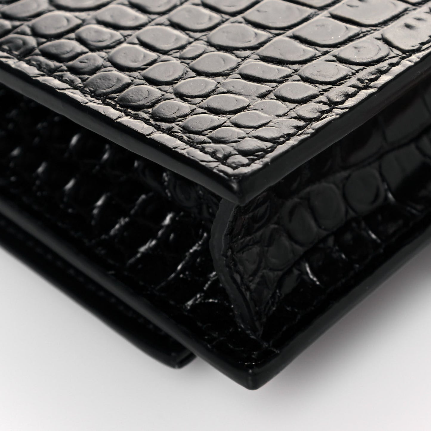 Calfskin Crocodile Embossed Kate Monogram Tassel Chain Wallet Black