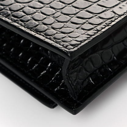 Saint Laurent Calfskin Crocodile Embossed Kate Monogram Tassel Chain Wallet Black 10 of 12
