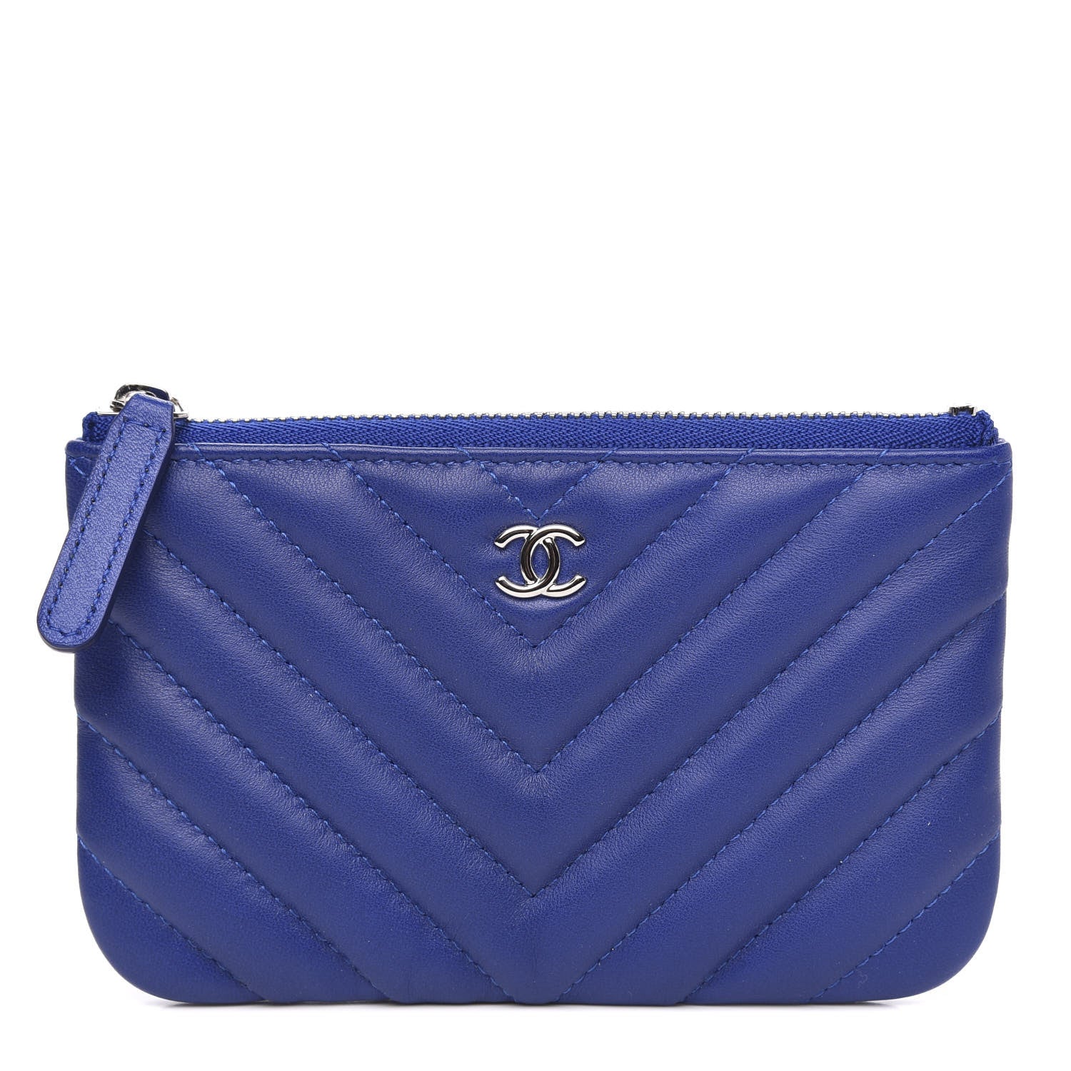 Chanel Lambskin Chevron Quilted Small Cosmetic Case Blue 1 of 8