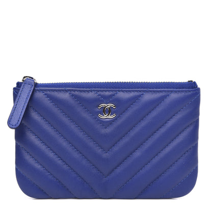 Chanel Lambskin Chevron Quilted Small Cosmetic Case Blue 1 of 8