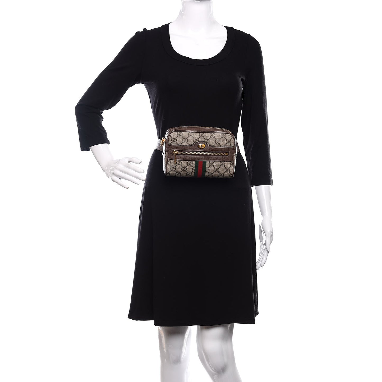 GG Supreme Monogram Web Small Ophidia Belt Bag 75 30 Dark Brown