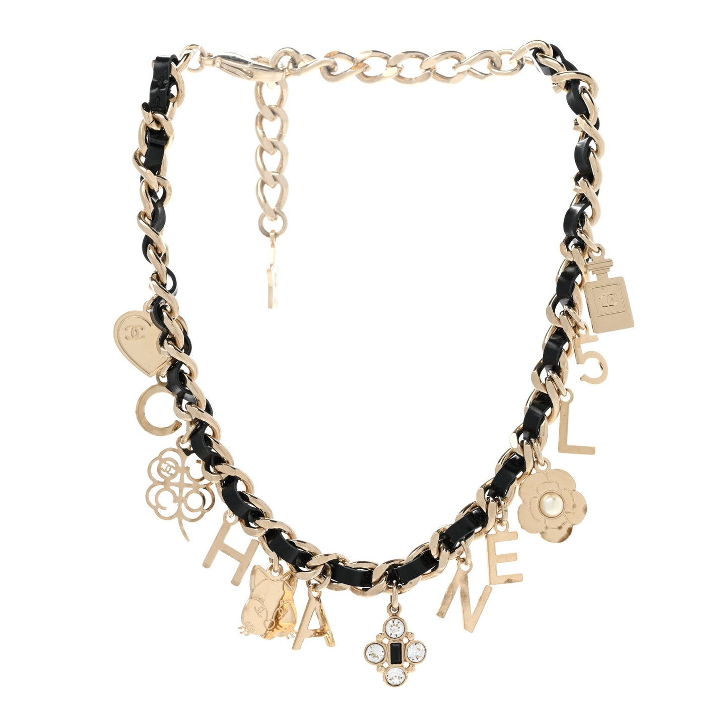 Lambskin Crystal CC Logo Charming Choker Gold Black