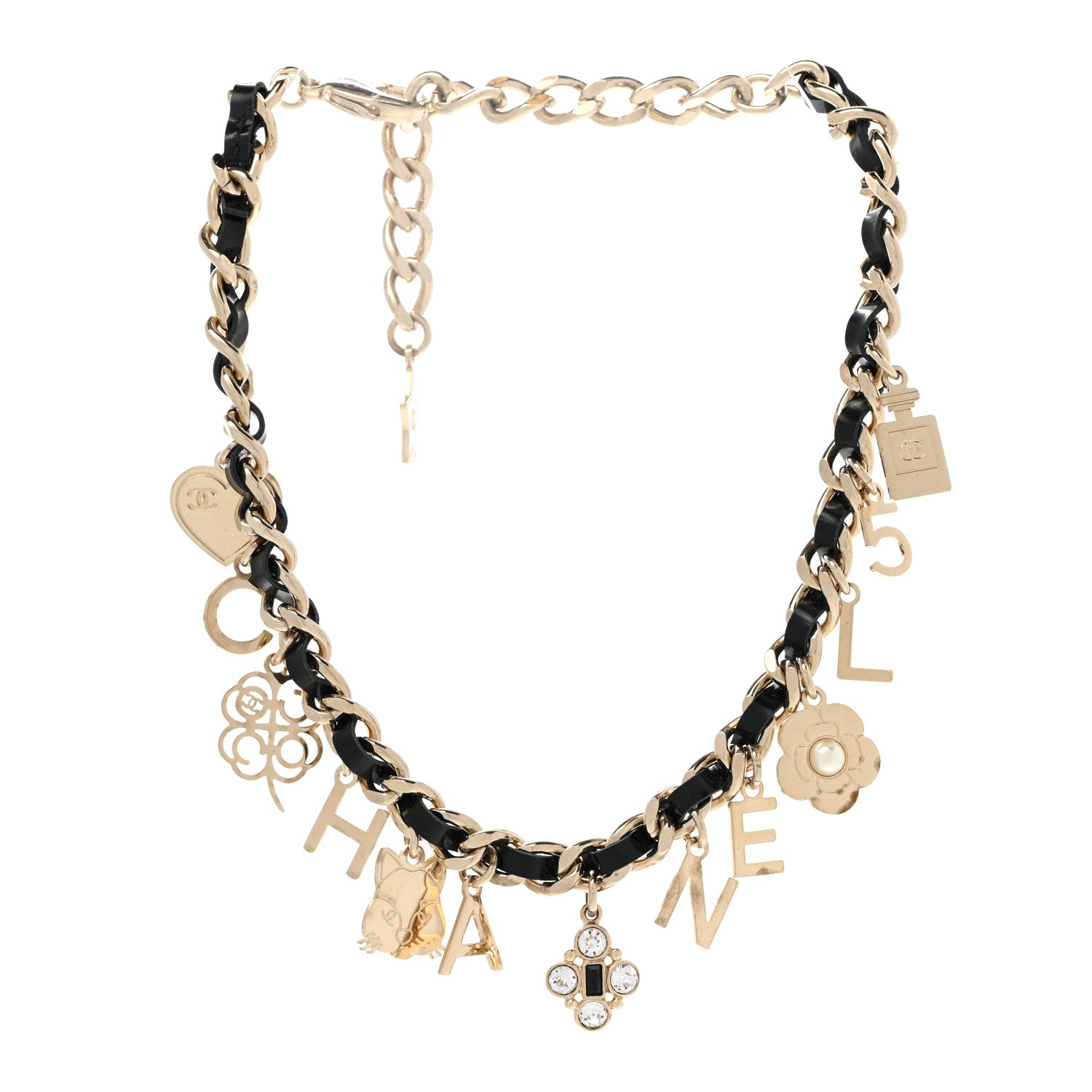 Chanel Lambskin Crystal CC Logo Charming Choker Gold Black 3 of 7