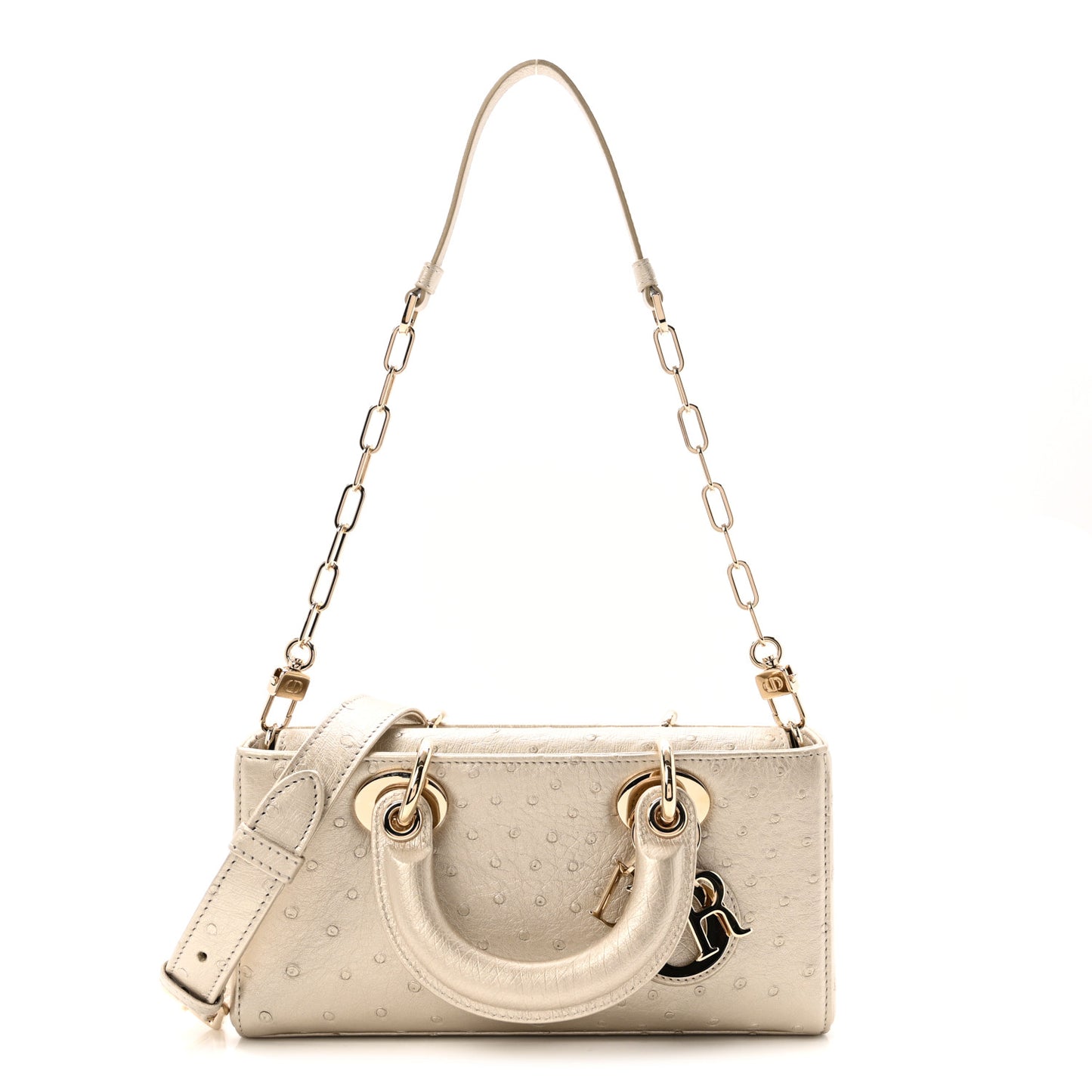 Metallic Ostrich Small Lady D-Joy Champagne