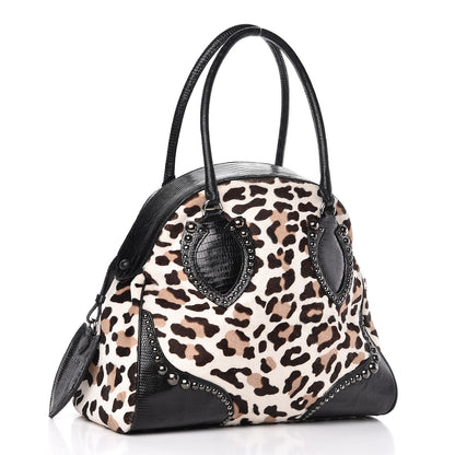 Alaia Calf Hair Leopard Print Lizard Calfskin Embossed Studded Tote 3 of 9