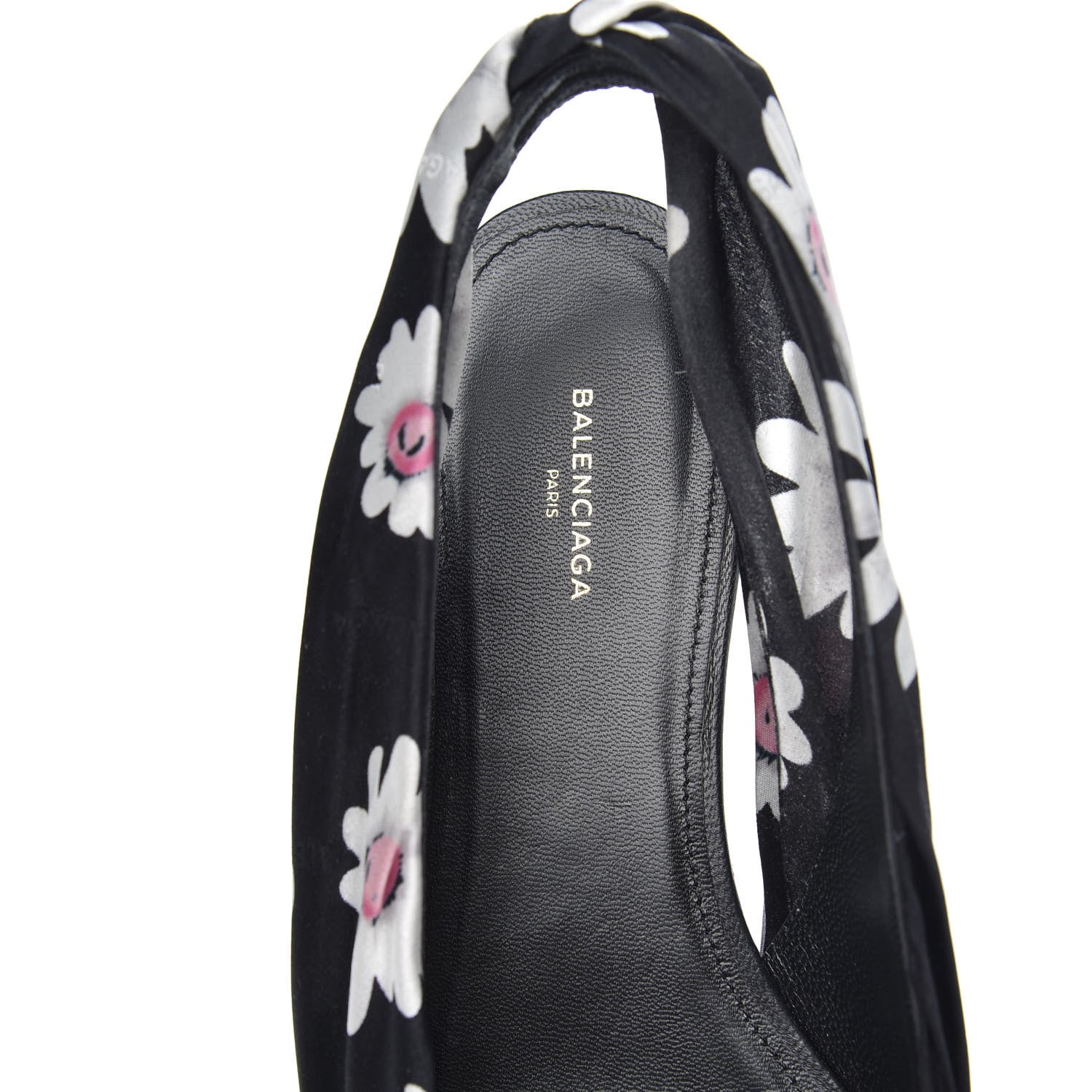 Balenciaga Satin Floral Print Knife Pointy Toe Slingback Flats 39.5 Black 6 of 9