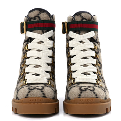 Gucci Covered Wool GG Monogram Womens Lace Up Combat Ankle Boots 35.5 Beige Ebony Cocoa 2 of 8