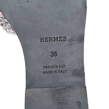 Hermes Suede Goatskin Crystal Oran Sandals 36 Gris Argente 8 of 12
