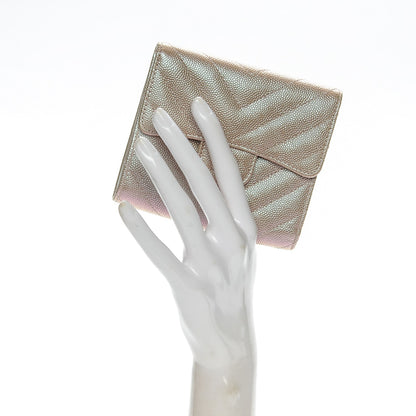 Chanel Metallic Caviar Chevron Quilted Compact Flap Wallet Light Gold 2 of 10