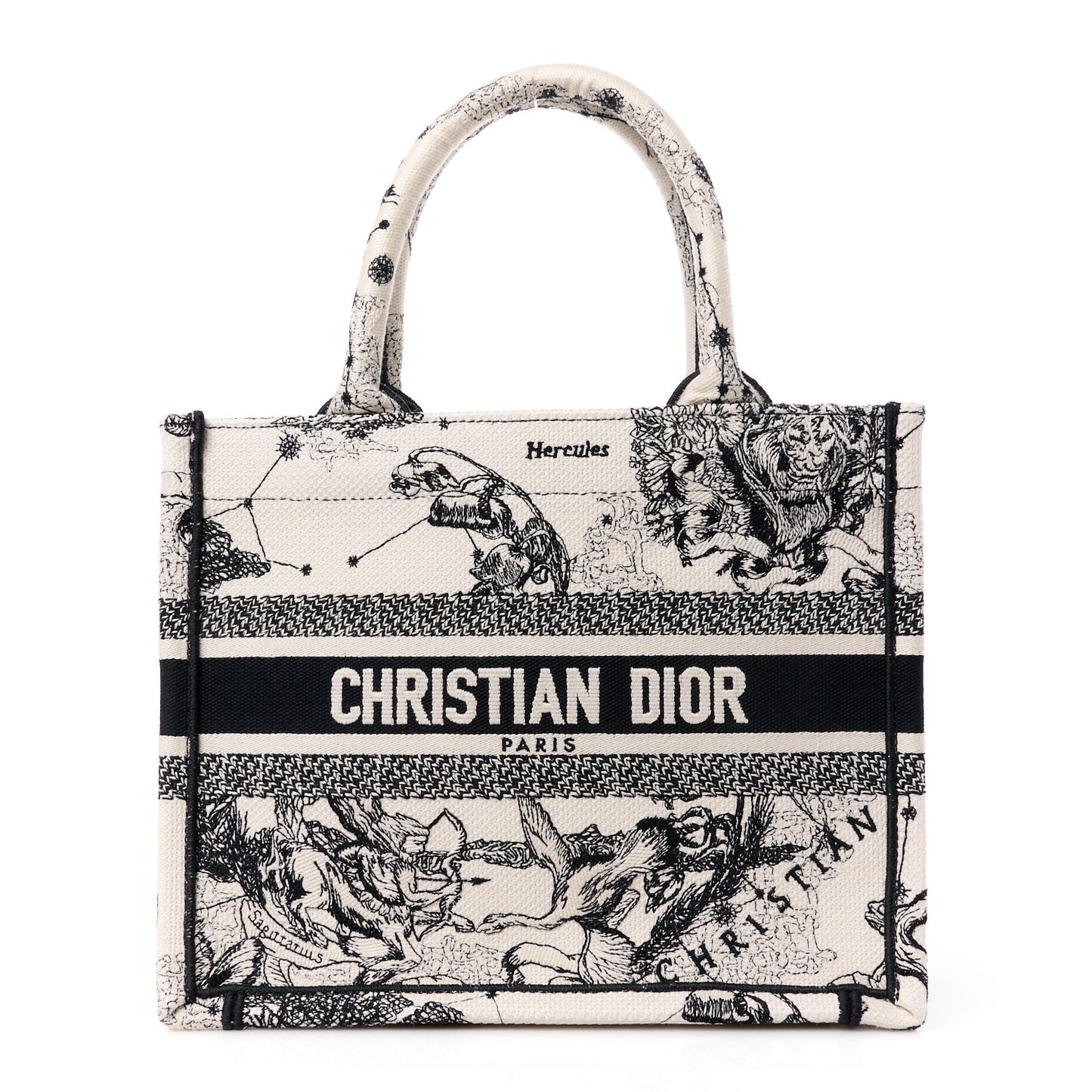 Canvas Embroidered Small Zodiac Toile De Jouy Book Tote Latte